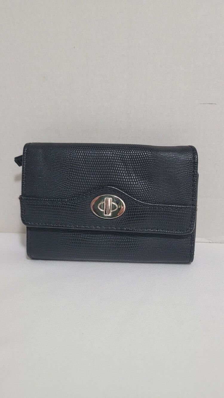 Mundi Black Tri-Fold Women's Wallet RFID Blocking Credit Card Turn Lock Reptile